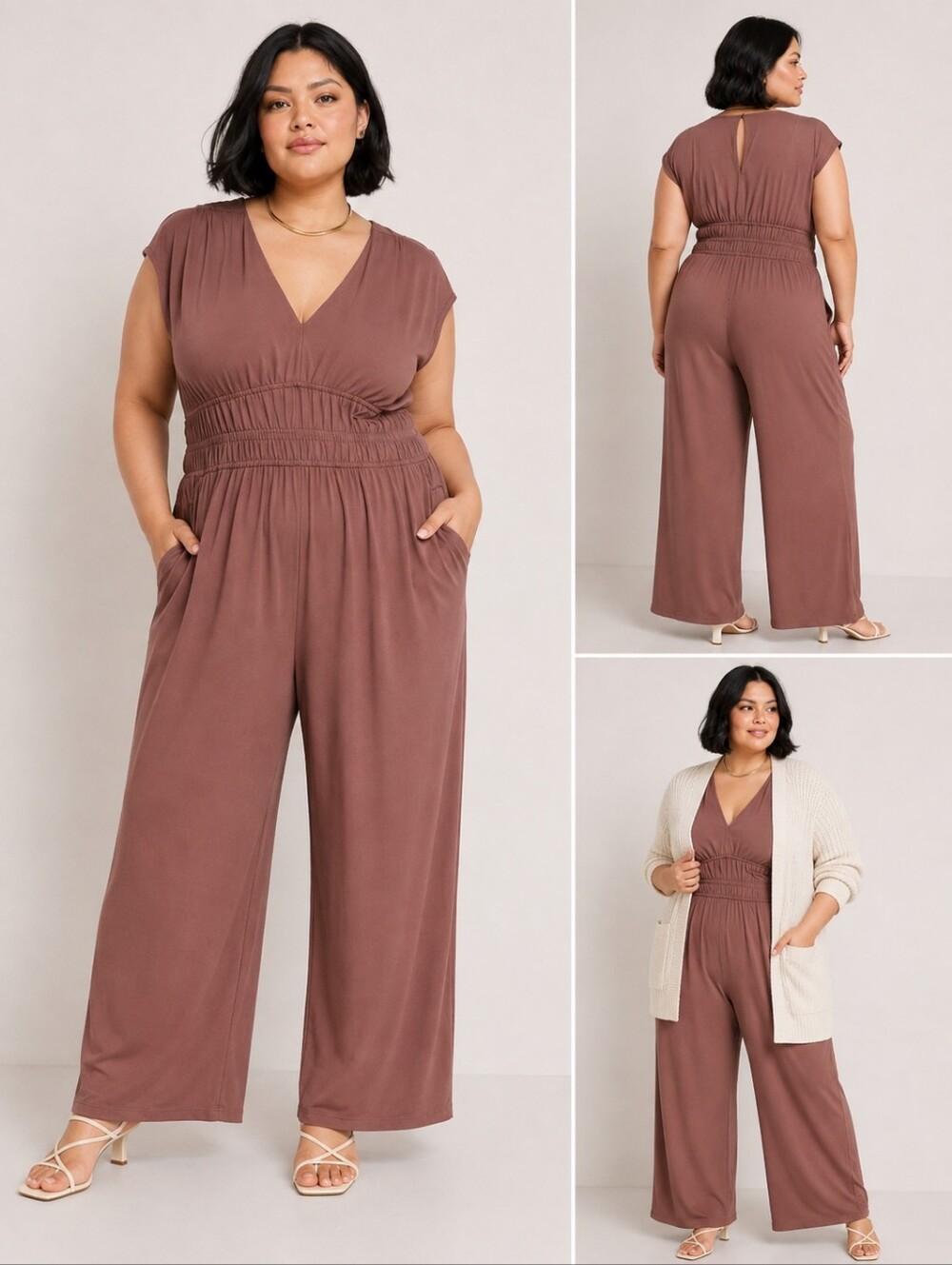 Old Navy Waist-Defined Wide-Leg Jumpsuit in Brown